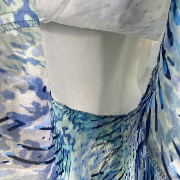 Alex Evenings Blue & Green Pattern Tiered Ruffle Tank Top Size Medium - Picture 7 of 10